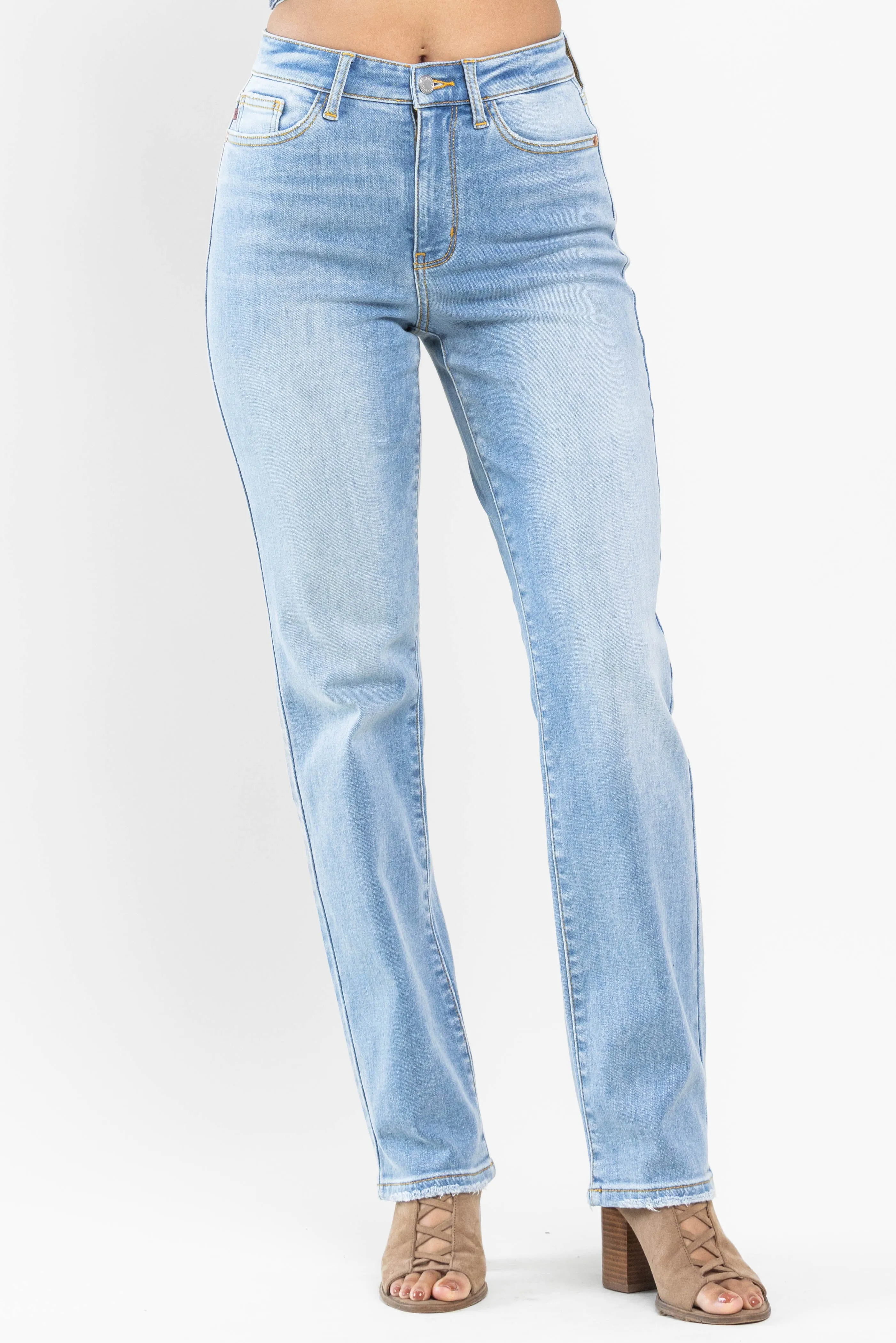 Judy Blue High Waist Contrast Wash Thermal Straight Jeans
