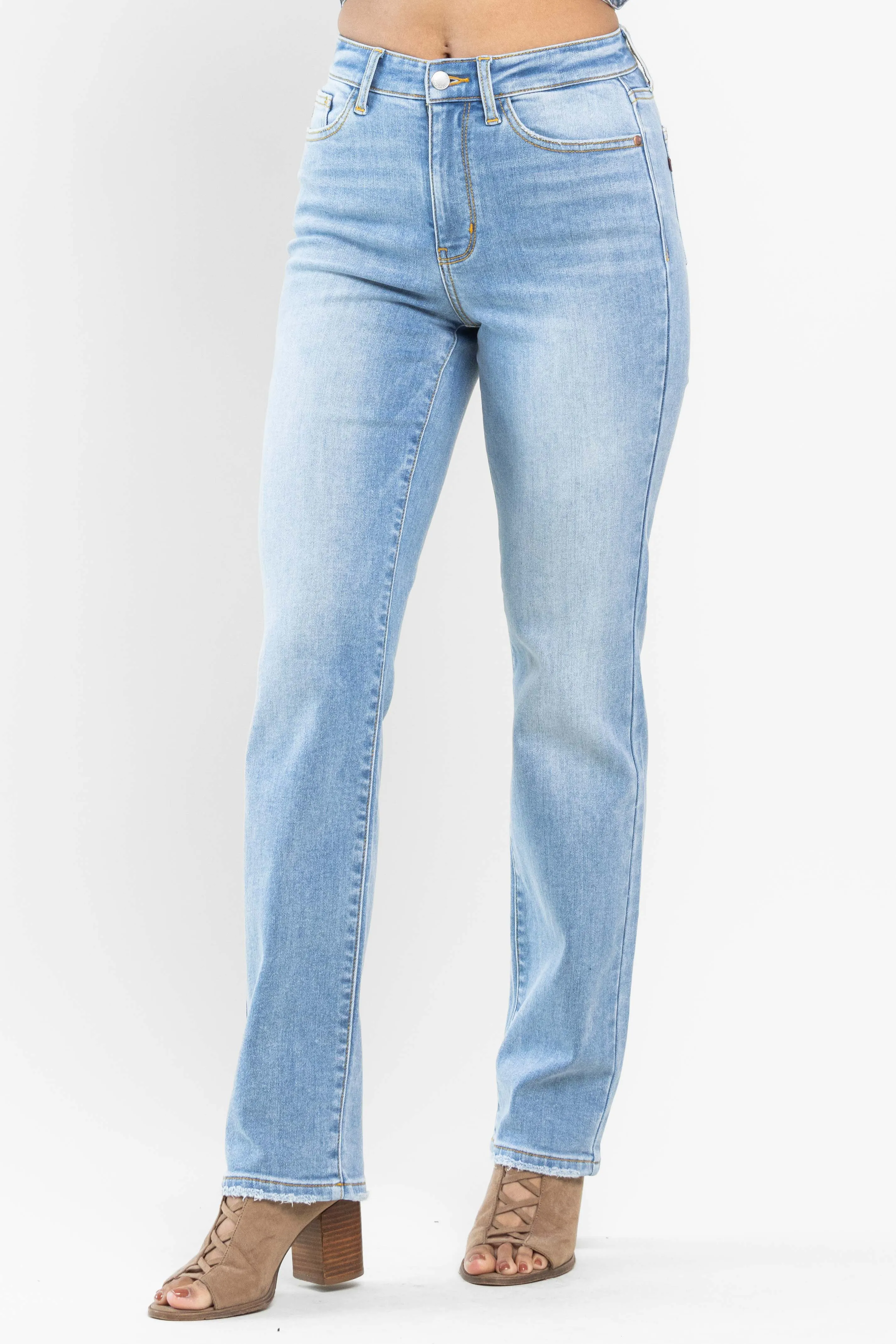 Judy Blue High Waist Contrast Wash Thermal Straight Jeans