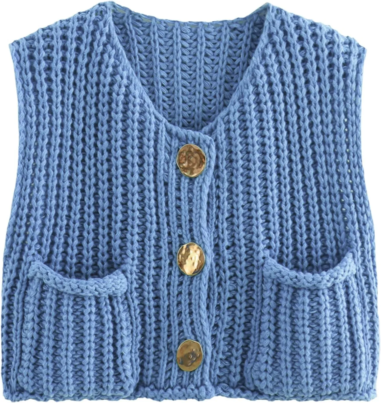 KEOMUD Women's Sleeveless Cropped Knit Cardigan 2025 Casual Button Down Crochet Sweater Vest Tops with Pockets