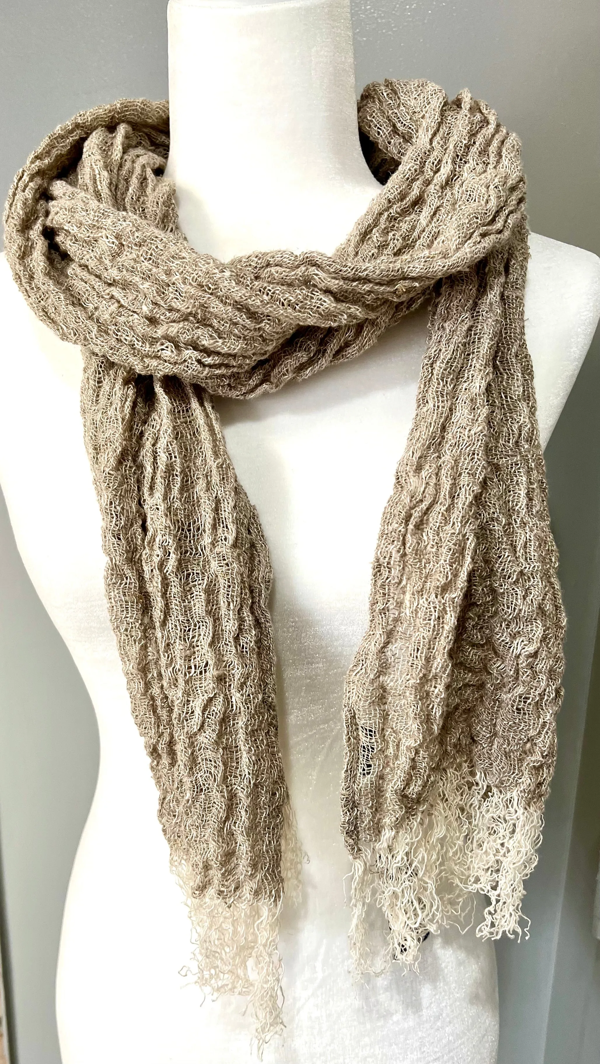Knitted Linen Scarf - Beige (3588)