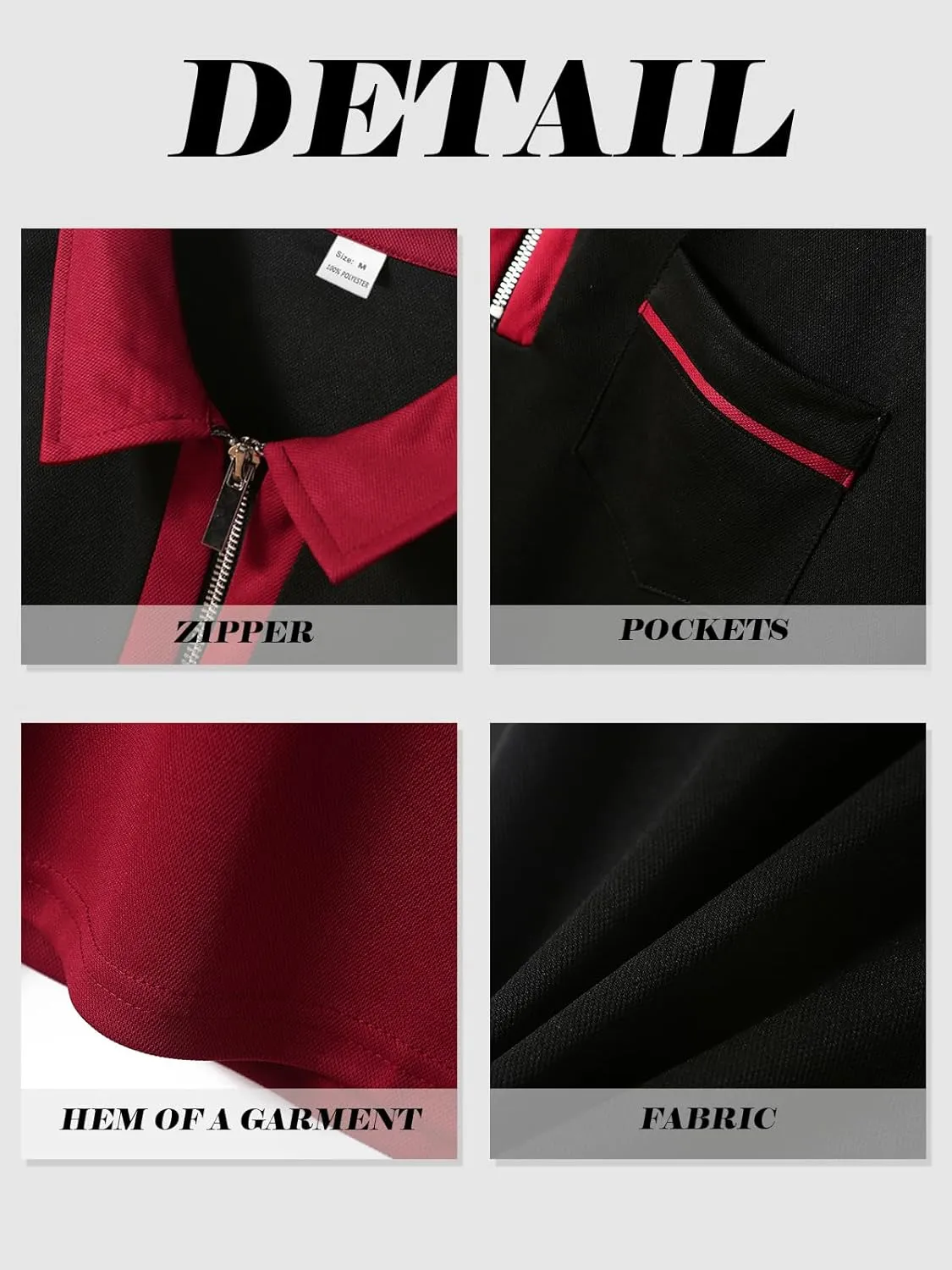 Men's Long Sleeve Polo Shirt Casual Zip Polo Shirt Classic Collared Golf Shirt with Pocket