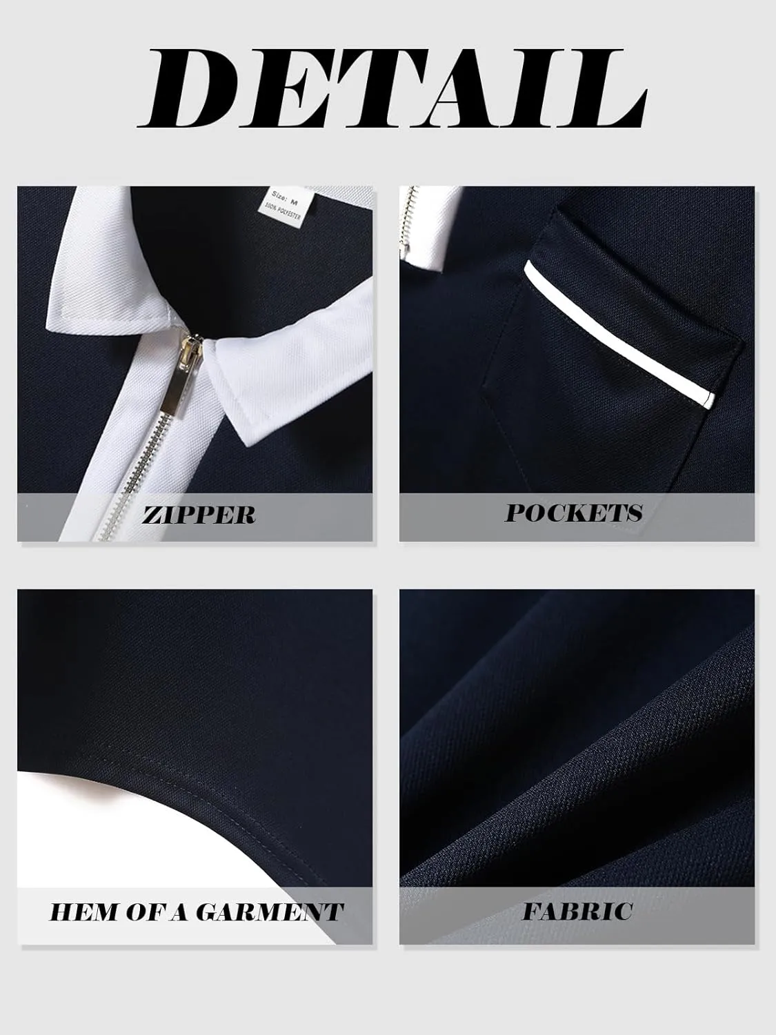 Men's Long Sleeve Polo Shirt Casual Zip Polo Shirt Classic Collared Golf Shirt with Pocket