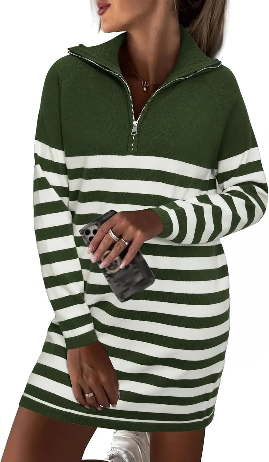 Newshows Women's Winter Sweater Dress 2024 Striped Long Sleeve Lapel Collar Chunky Knit Slouchy Oversized Sweaters