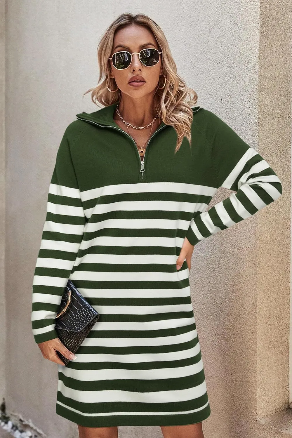 Newshows Women's Winter Sweater Dress 2024 Striped Long Sleeve Lapel Collar Chunky Knit Slouchy Oversized Sweaters