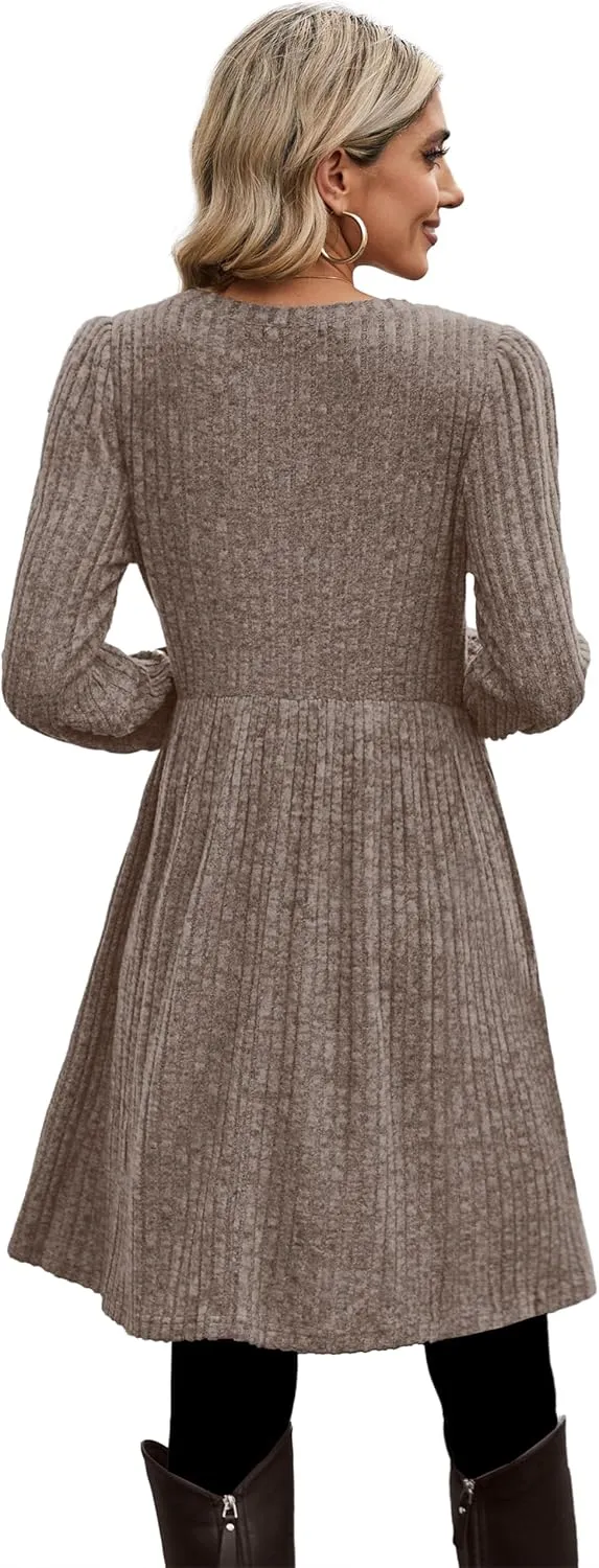 OFEEFAN Womens Fall Dresses Crew Neck Long Sleeve Winter Knit Sweater Dress 2024