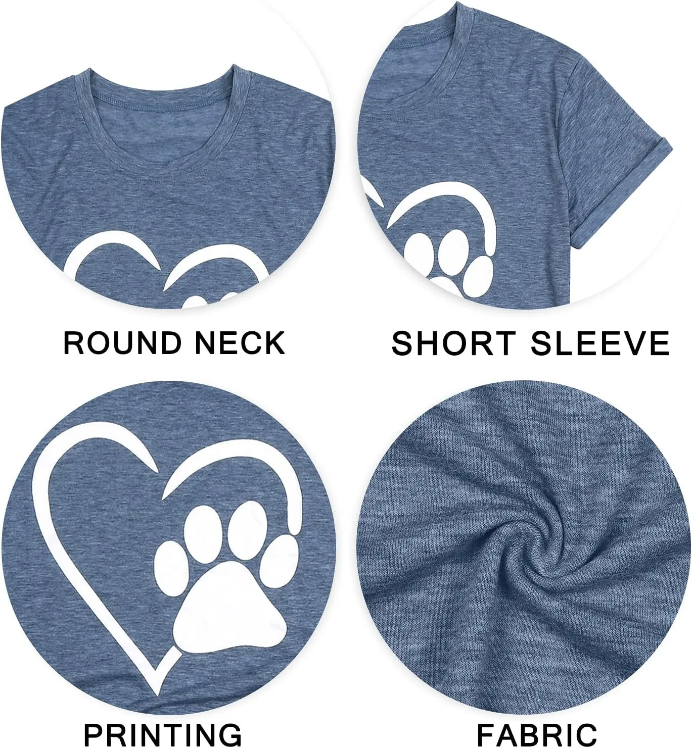 Paw Love Shirt Dog Lover Shirts for Women Paw Print Heart Tee Shirt Cute Dog Mom Short Sleeve Tee Tops
