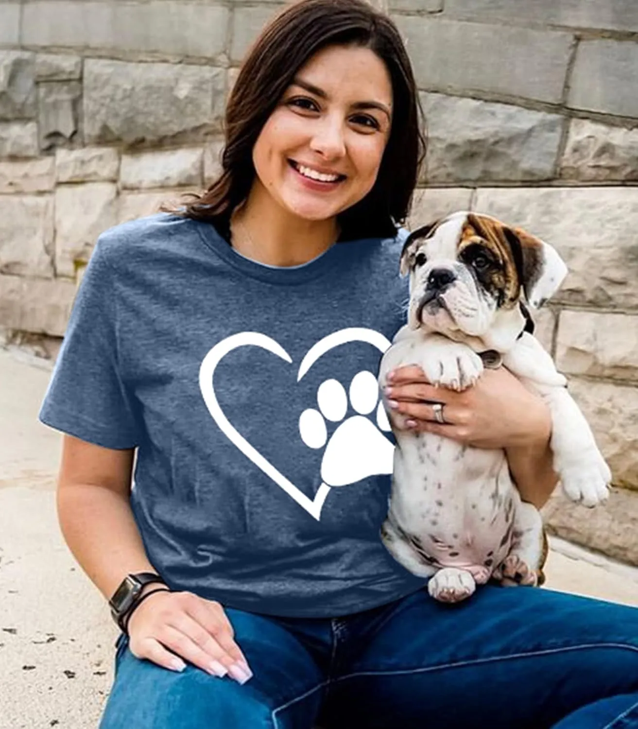 Paw Love Shirt Dog Lover Shirts for Women Paw Print Heart Tee Shirt Cute Dog Mom Short Sleeve Tee Tops