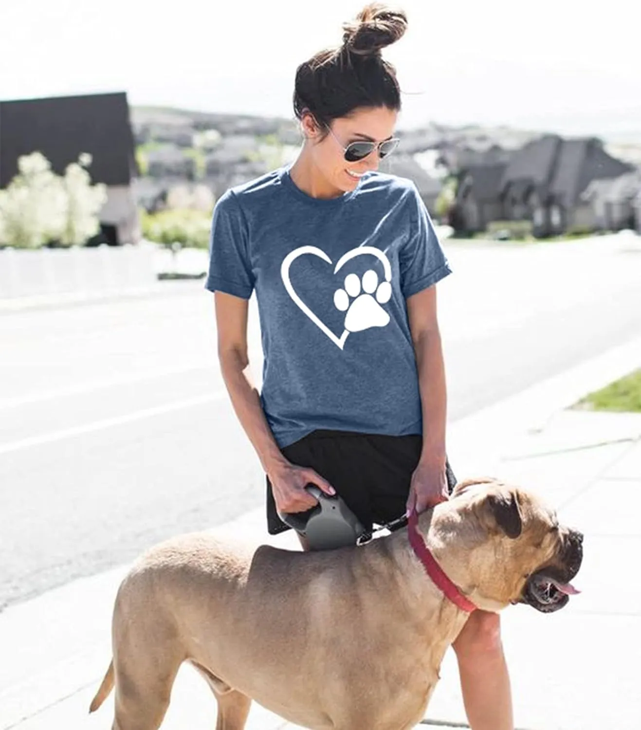 Paw Love Shirt Dog Lover Shirts for Women Paw Print Heart Tee Shirt Cute Dog Mom Short Sleeve Tee Tops