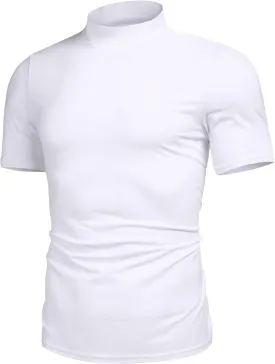 Poriff Mens Casual Turtleneck Mock Neck T Shirt Slim Fit Short Sleeve Summer Basic Tops