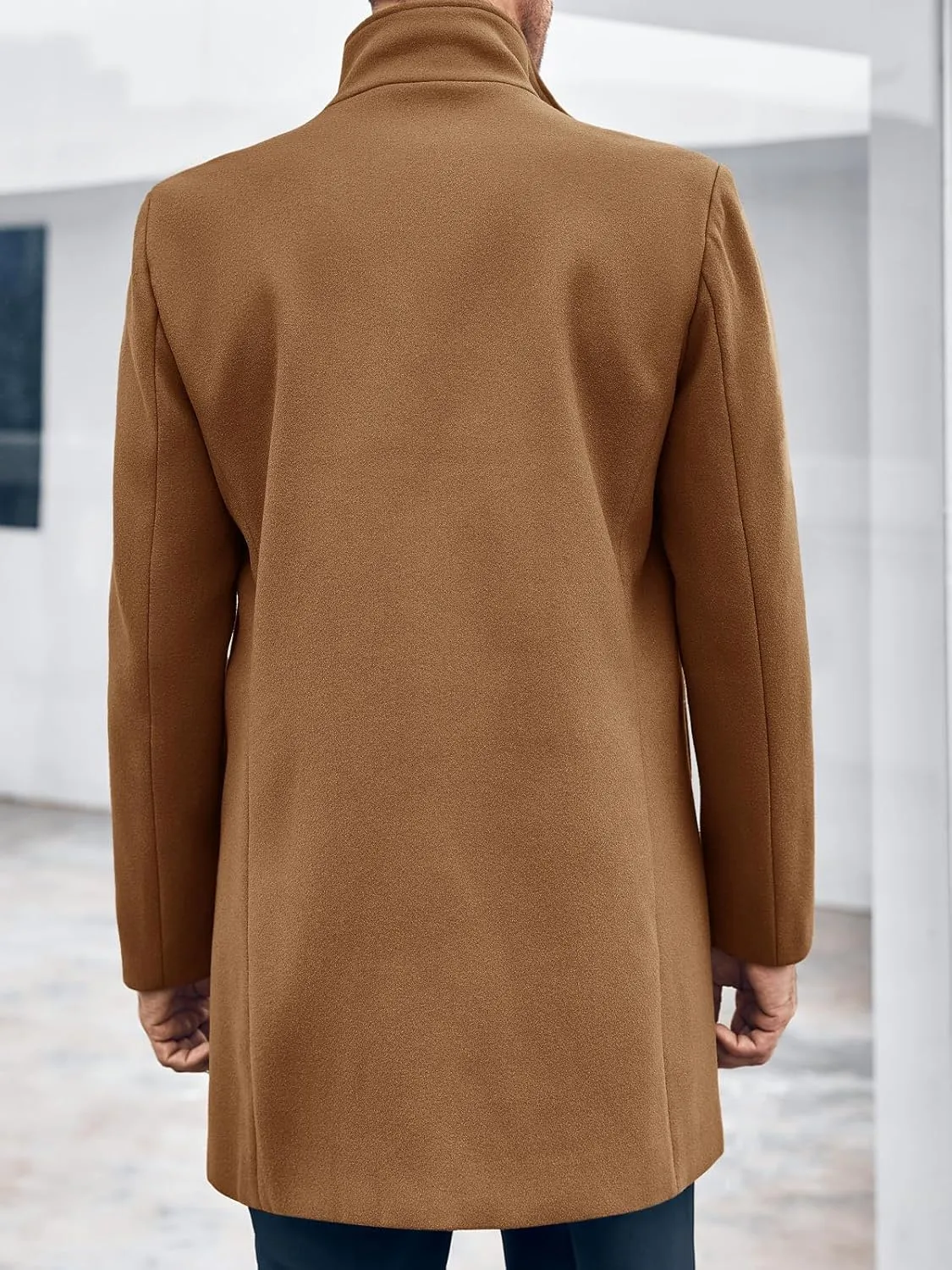 Runcati Mens Mid Long Trench Coat Winter Double Breasted Pea Coat Casual Business Warm Overcoat