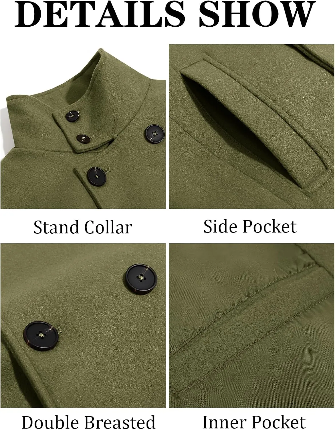 Runcati Mens Mid Long Trench Coat Winter Double Breasted Pea Coat Casual Business Warm Overcoat