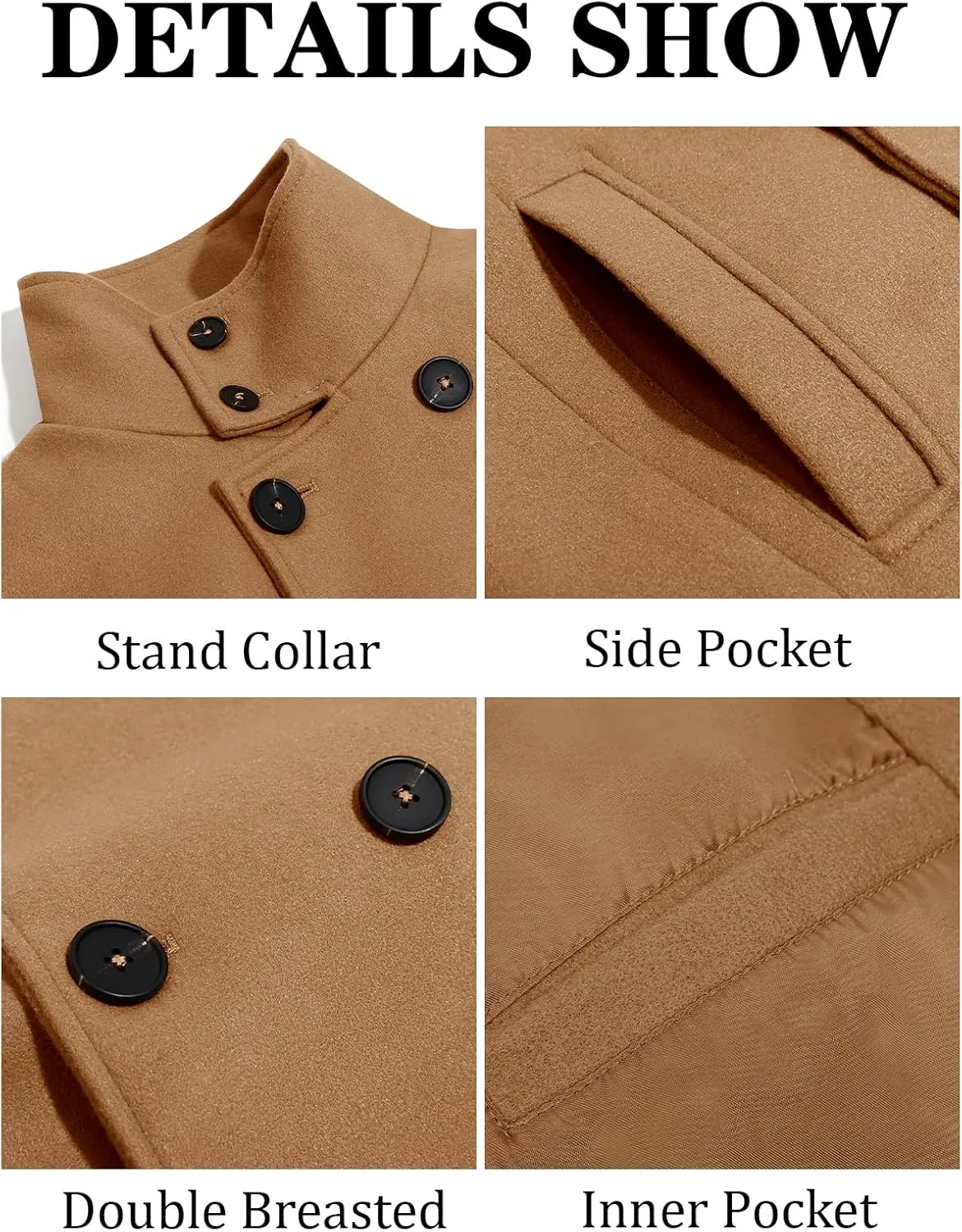 Runcati Mens Mid Long Trench Coat Winter Double Breasted Pea Coat Casual Business Warm Overcoat