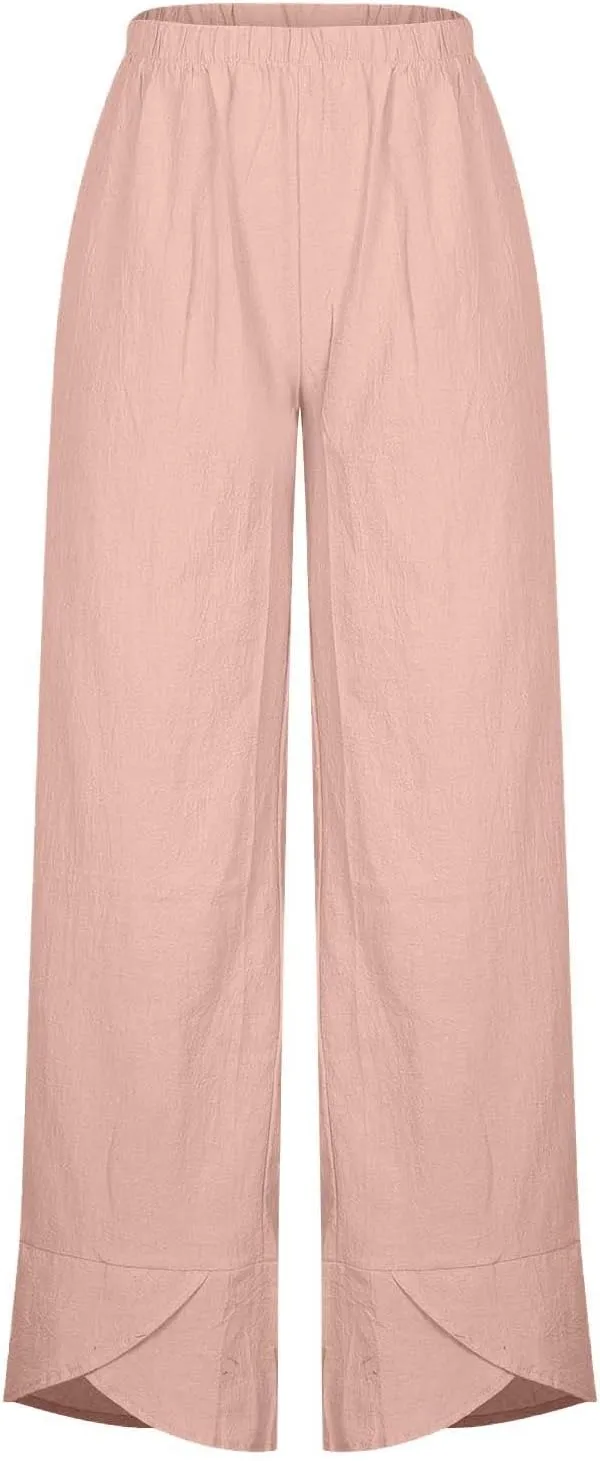 Ruziyoog Capri Pants for Women Casual Summer Cotton Linen Wide Leg Capris Elastic Waist Palazzo Cropped Comfy Baggy Trousers