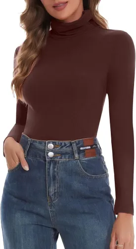 SHAPERIN Women's Turtleneck Long Sleeve Shirt Mock Turtle Neck Fitted Slim Fits T Shirt Basic Tight Tops Tee