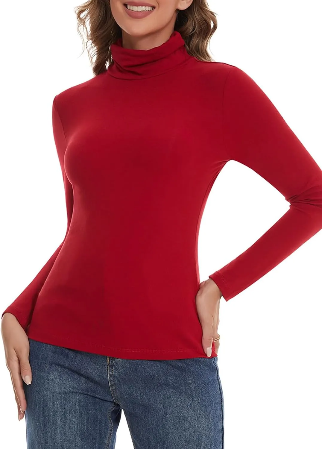 SHAPERIN Women's Turtleneck Long Sleeve Shirt Mock Turtle Neck Fitted Slim Fits T Shirt Basic Tight Tops Tee