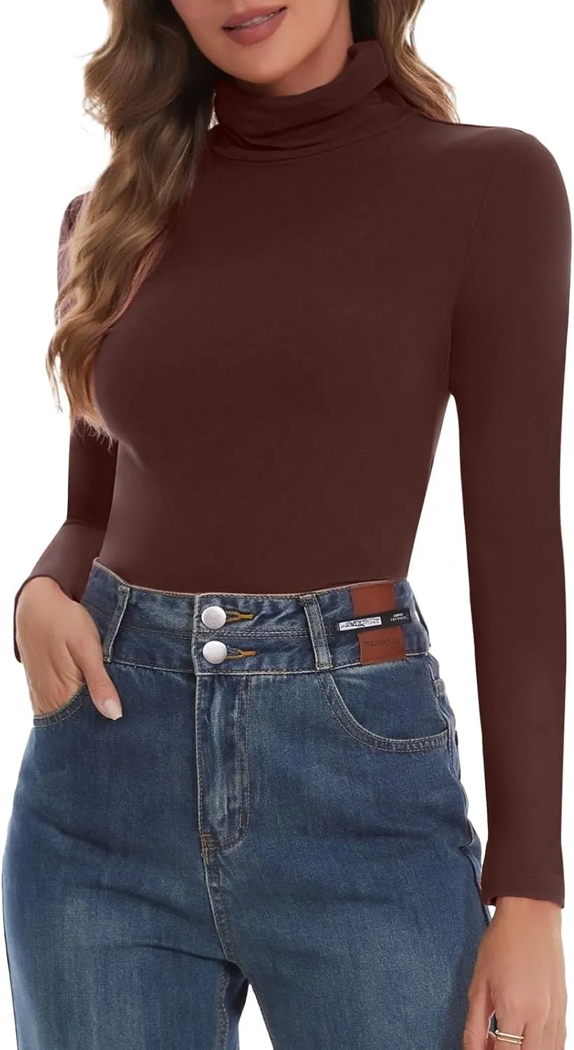 SHAPERIN Women's Turtleneck Long Sleeve Shirt Mock Turtle Neck Fitted Slim Fits T Shirt Basic Tight Tops Tee