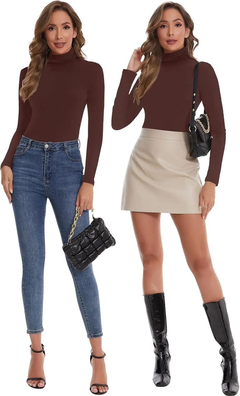 SHAPERIN Women's Turtleneck Long Sleeve Shirt Mock Turtle Neck Fitted Slim Fits T Shirt Basic Tight Tops Tee