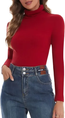 SHAPERIN Women's Turtleneck Long Sleeve Shirt Mock Turtle Neck Fitted Slim Fits T Shirt Basic Tight Tops Tee