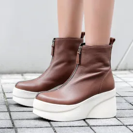 Short Boots Leather All-match Wedge Heel | Brodtica.com