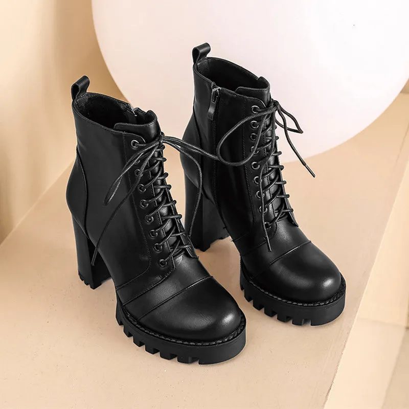 Short Boots Women's Spring And Autumn Single Boots Thick-heeled | Brodtica.com