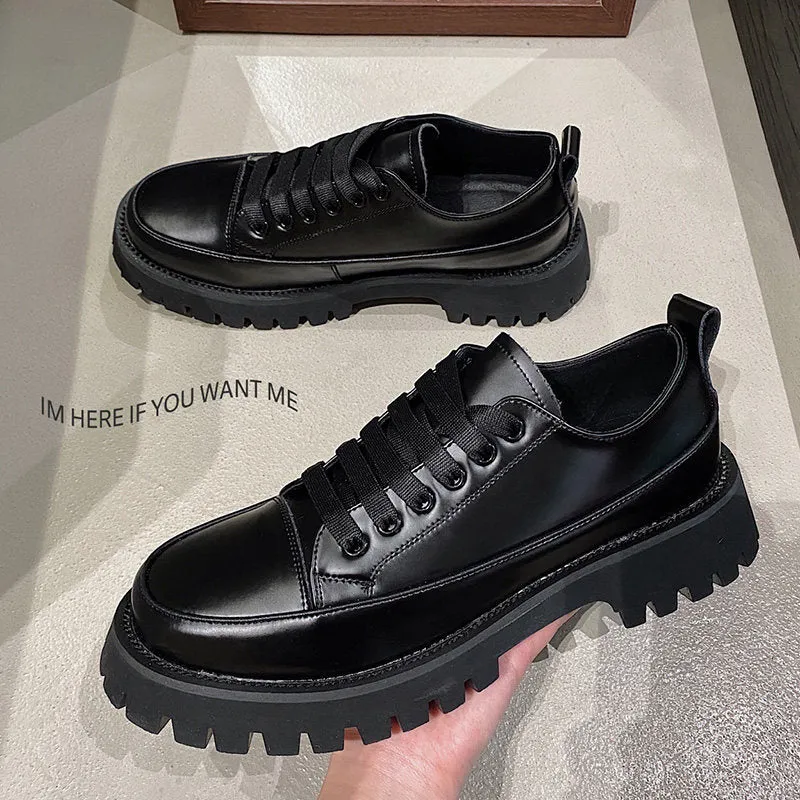 Small Heavy Bottomed Shoes Men Casual Leather Platform Shoes | Brodtica.com