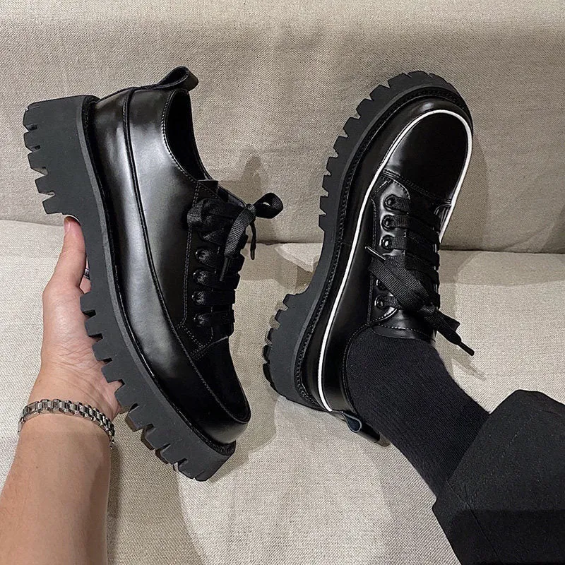 Small Heavy Bottomed Shoes Men Casual Leather Platform Shoes | Brodtica.com