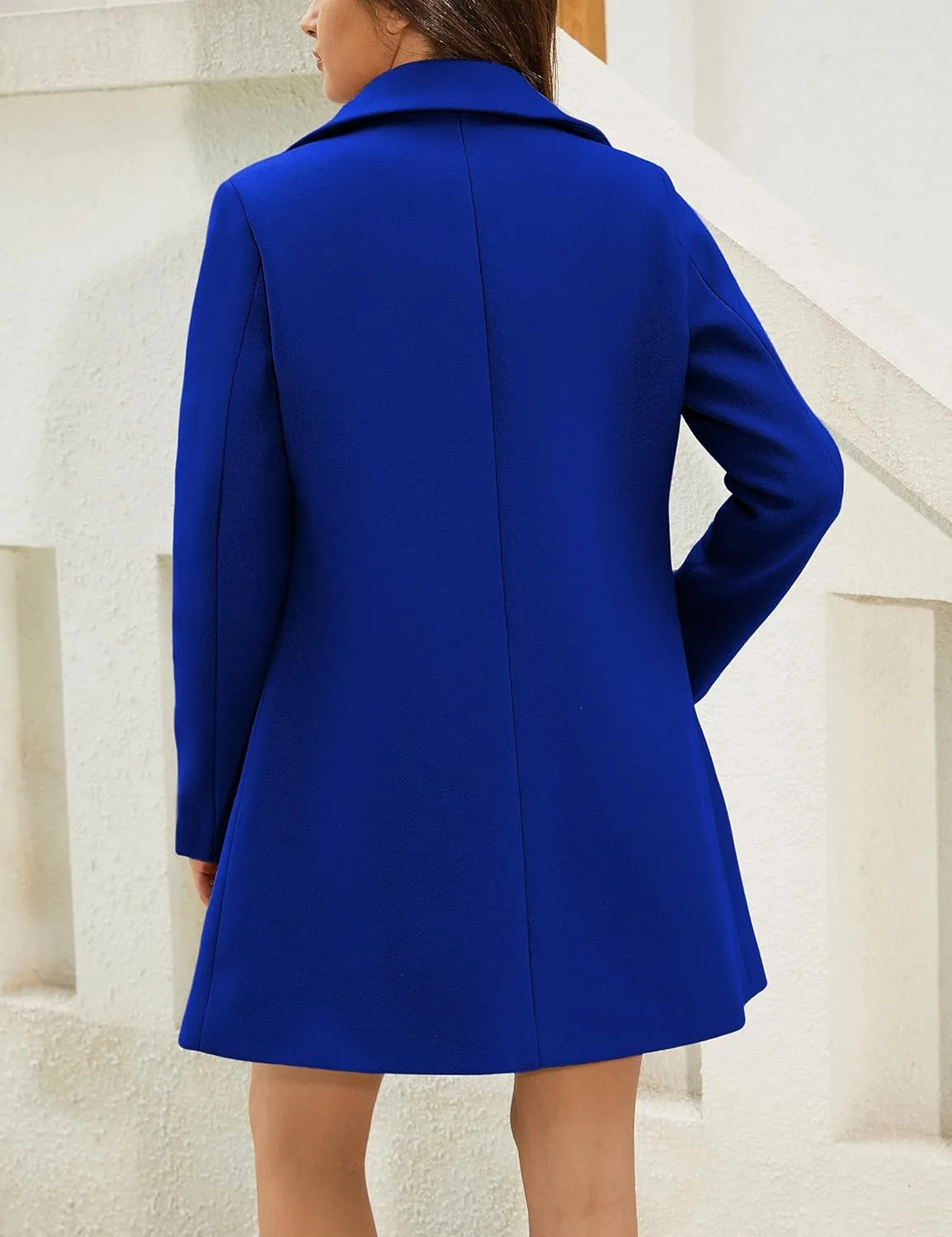 Springrain Women's Wool Pea Coat Notched Collar Double Breasted Midi Long Trench Coat Outwear