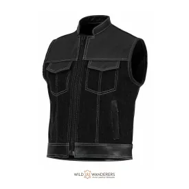 Stylish Denim & Leather Urban Rider Vest