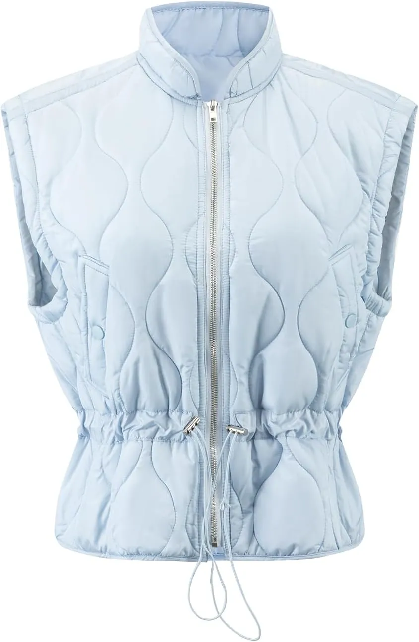 SVALIY Womens Vest Top Quilted Puffer Vest Lightweight Sleeveless Zip Padded Gilet Stand Collar Winter Outerwear with Pocket
