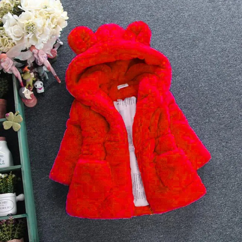 Winter Coats Thick Faux Fur Fashion Kids Hooded Jacket Coat for Girl Outerwear Children Clothing 2 3 4 6 7 Years