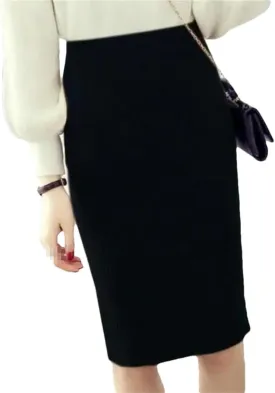 Women Elastic Skirt Autumn Winter Split Sexy Warm Knitted Pencil Skirts Ladies High Waist Party Elegant Long Skirt