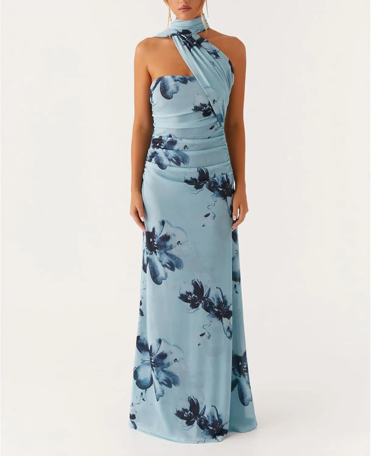 Women Floral Tube Strapless Maxi Bodycon Dress with Scarf Y2k 2025 Summer Backless Mesh Long Club Party Dresses