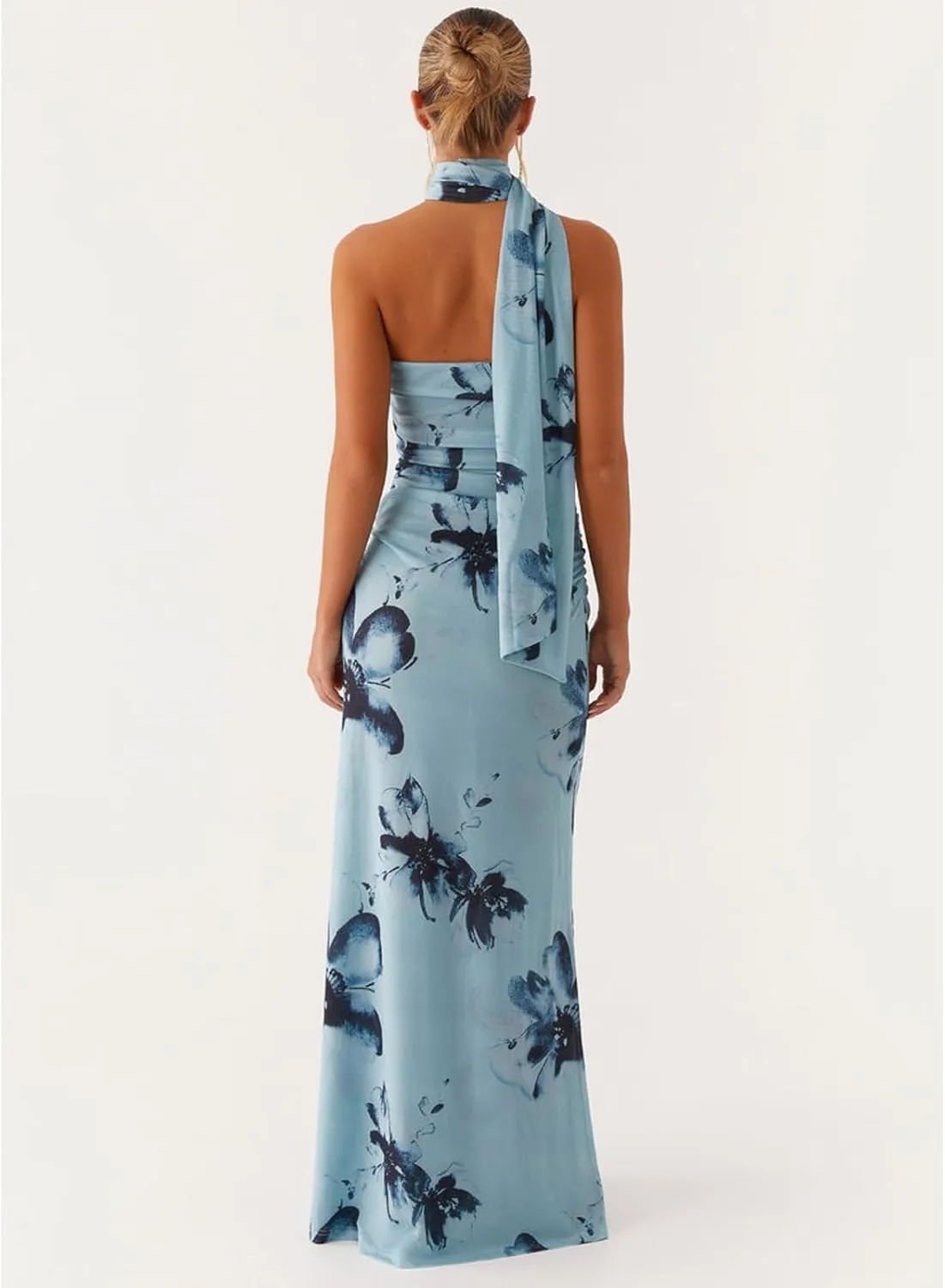 Women Floral Tube Strapless Maxi Bodycon Dress with Scarf Y2k 2025 Summer Backless Mesh Long Club Party Dresses