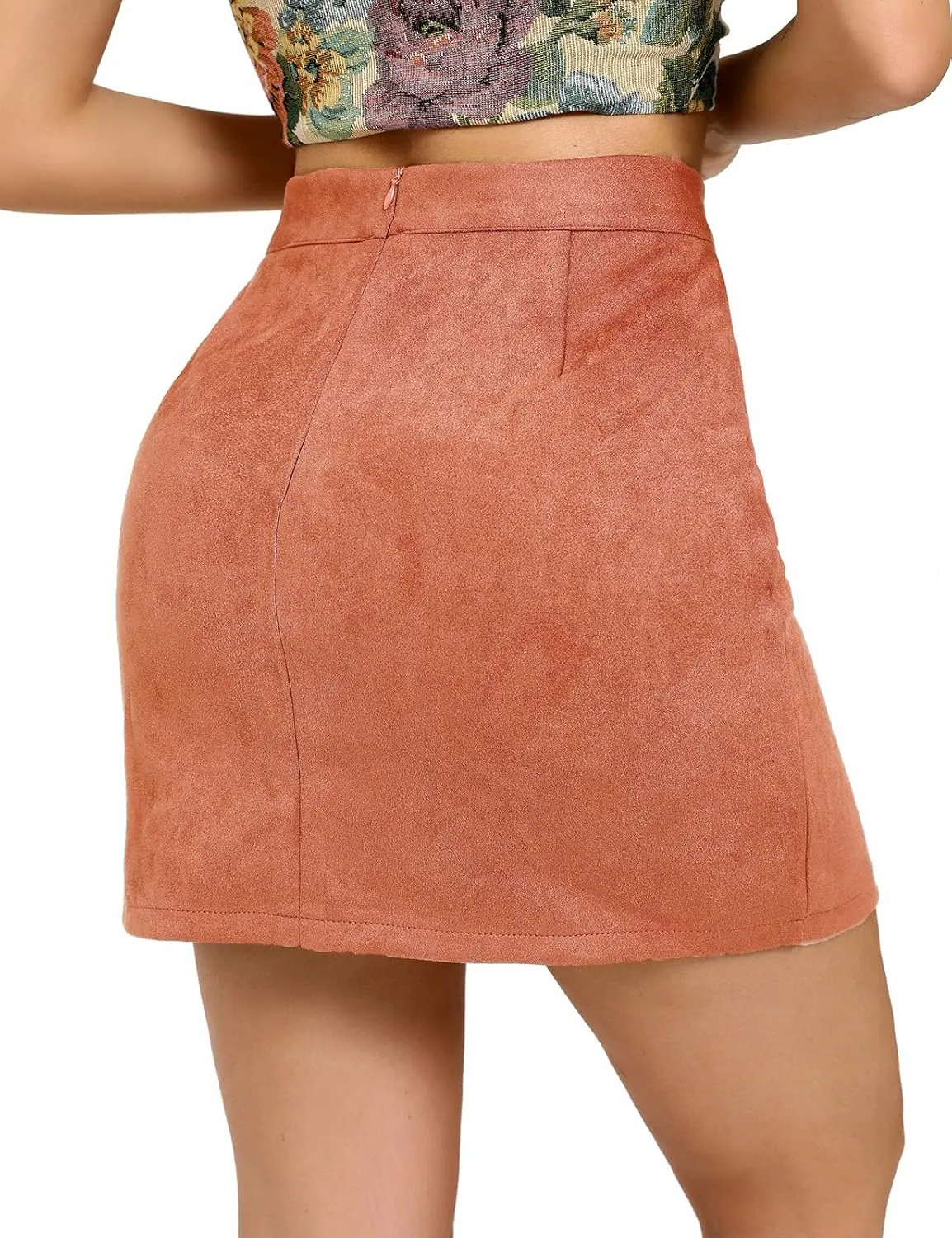 Women's Basic High Waist Faux Suede Side Split Bodycon Mini Pencil Skirt