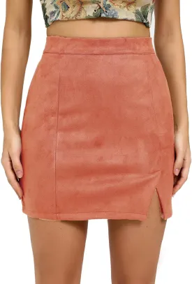 Women's Basic High Waist Faux Suede Side Split Bodycon Mini Pencil Skirt