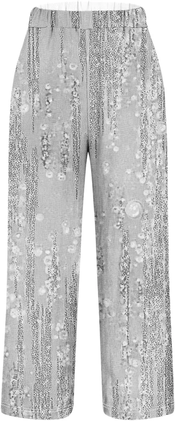 Womens Casual Pants Lightweight Summer Relax Fit Fashion Floral Print Elastic Waist Plus Size Lounge Long Trousers