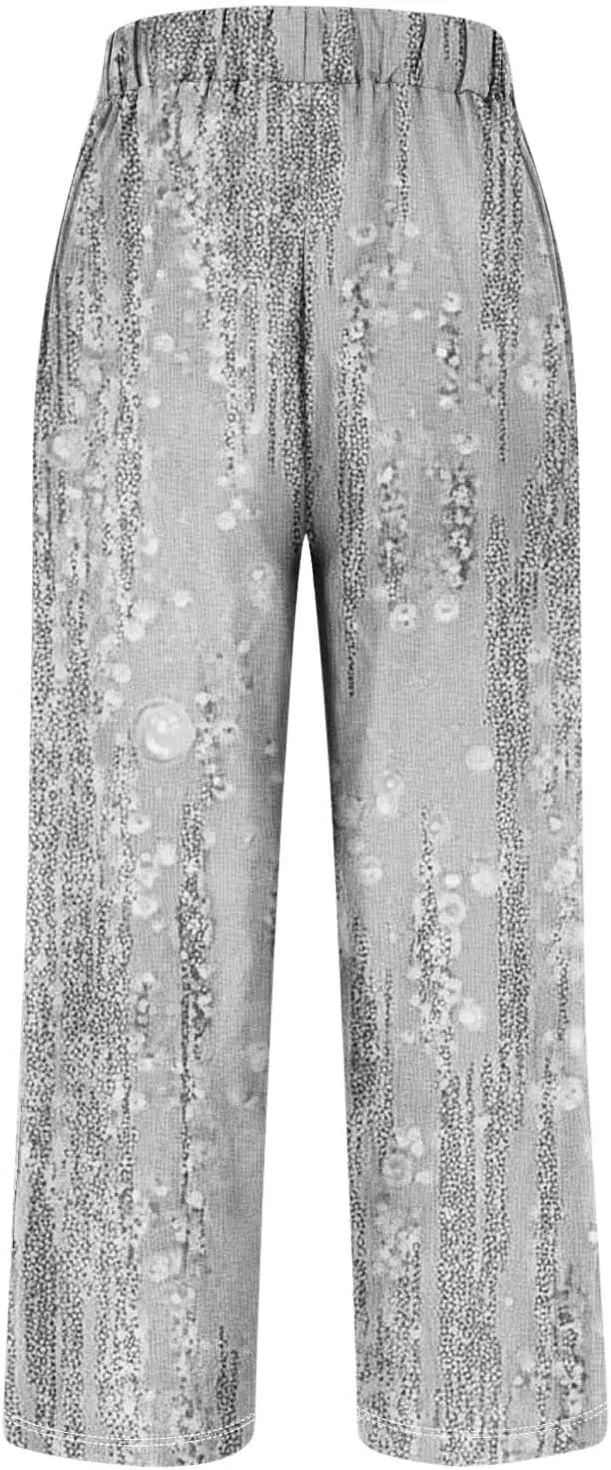 Womens Casual Pants Lightweight Summer Relax Fit Fashion Floral Print Elastic Waist Plus Size Lounge Long Trousers