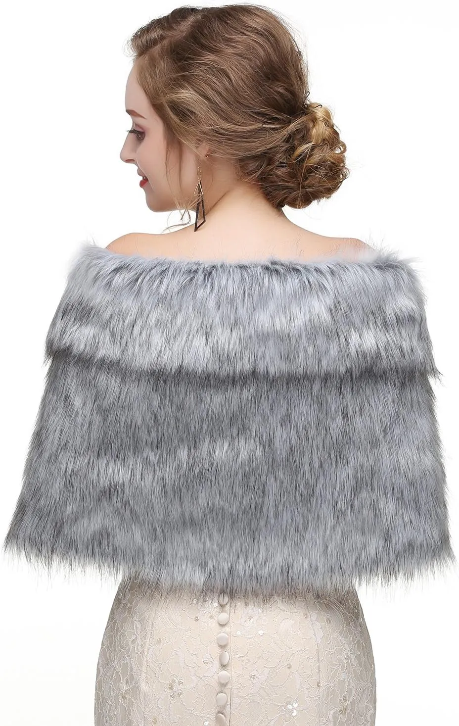 Women's Faux Fur Shawl Wrap Cape for Bridal Wedding Party Blue Artificial Wool