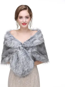 Women's Faux Fur Shawl Wrap Cape for Bridal Wedding Party Blue Artificial Wool