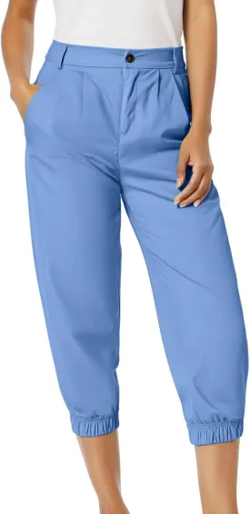 Womens High Waisted Capris Joggers Pants Casual Solid Color Summer Cropped Lounge Pant for Running Hiking Walking