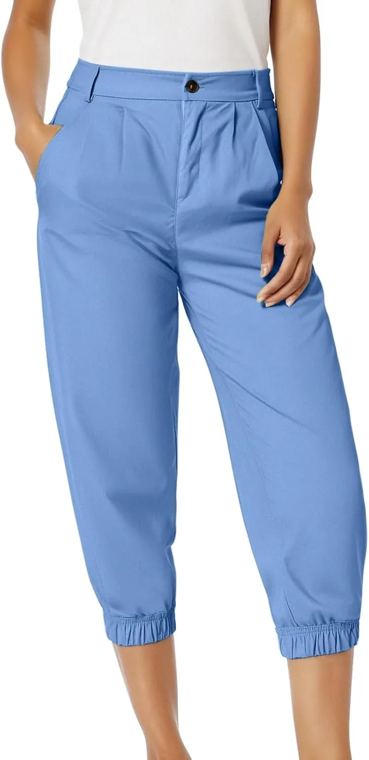Womens High Waisted Capris Joggers Pants Casual Solid Color Summer Cropped Lounge Pant for Running Hiking Walking