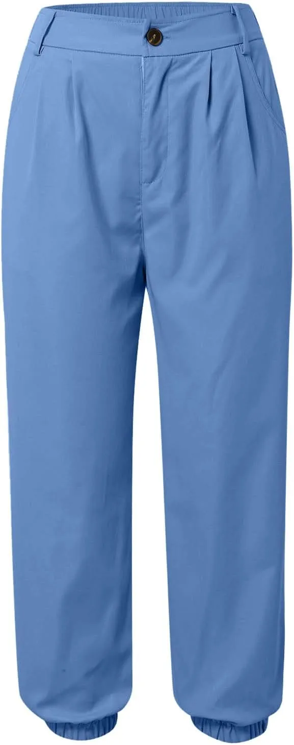 Womens High Waisted Capris Joggers Pants Casual Solid Color Summer Cropped Lounge Pant for Running Hiking Walking