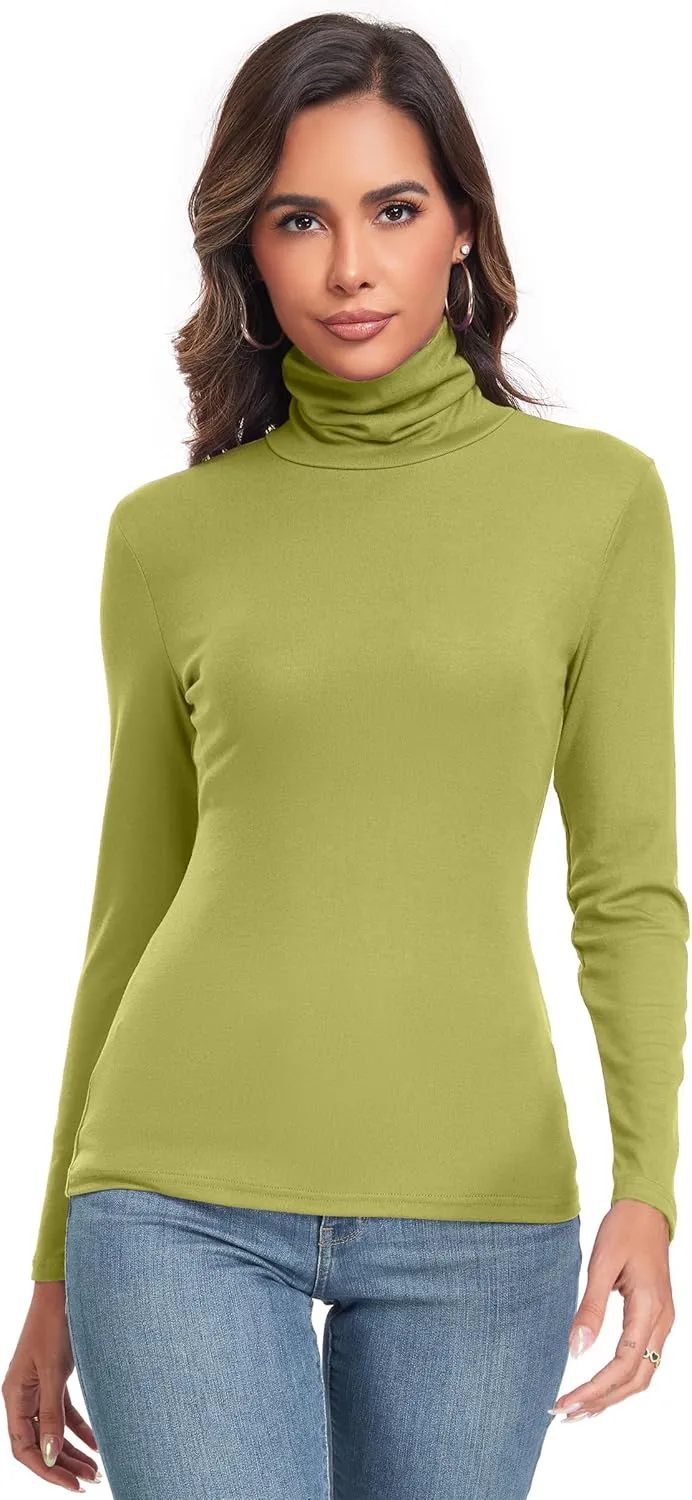Women's Long Sleeve Casual Lightweight Turtleneck Top Slim Fit Thermal Active Layer Shirts