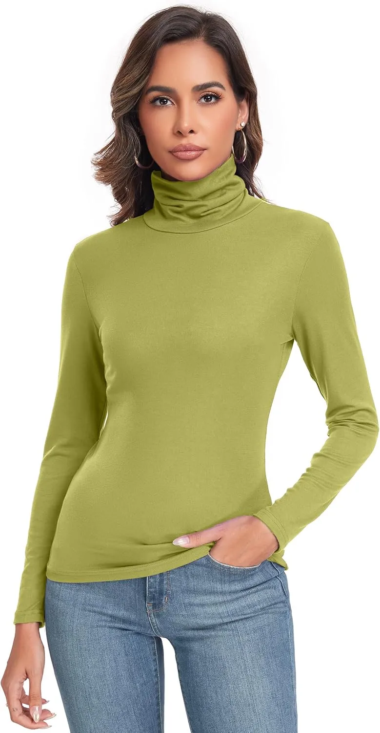 Women's Long Sleeve Casual Lightweight Turtleneck Top Slim Fit Thermal Active Layer Shirts