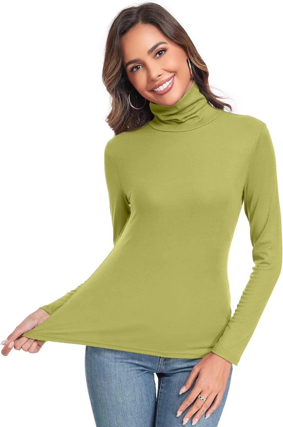 Women's Long Sleeve Casual Lightweight Turtleneck Top Slim Fit Thermal Active Layer Shirts