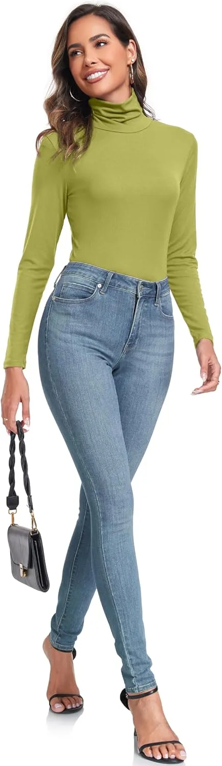 Women's Long Sleeve Casual Lightweight Turtleneck Top Slim Fit Thermal Active Layer Shirts