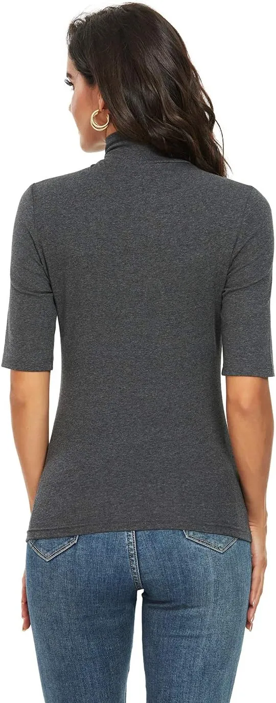 Womens Short Sleeve Mock Turtleneck Business Casual Tops Slim Fitted Plain Tee Shirts Size S-XL