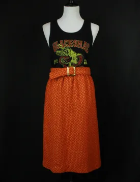 Women's Vintage 60's Orange Wool Belted Midi Skirt - Small