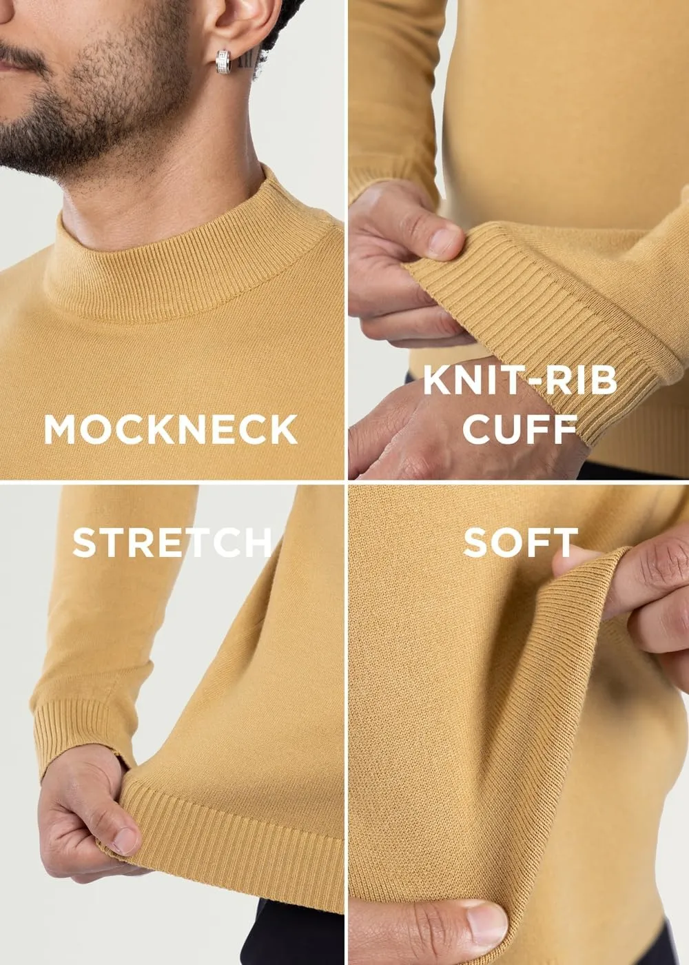 X RAY Mens Mock Neck Sweater, Soft Slim Fit Pullover Top, Basic Mock Neck Sweater for Men