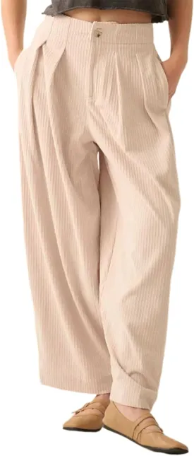 Yeokou Women Casual Wide Leg Pants Loose Fit Pleated Corduroy Elastic Waist Zip UP Trousers with Pockets